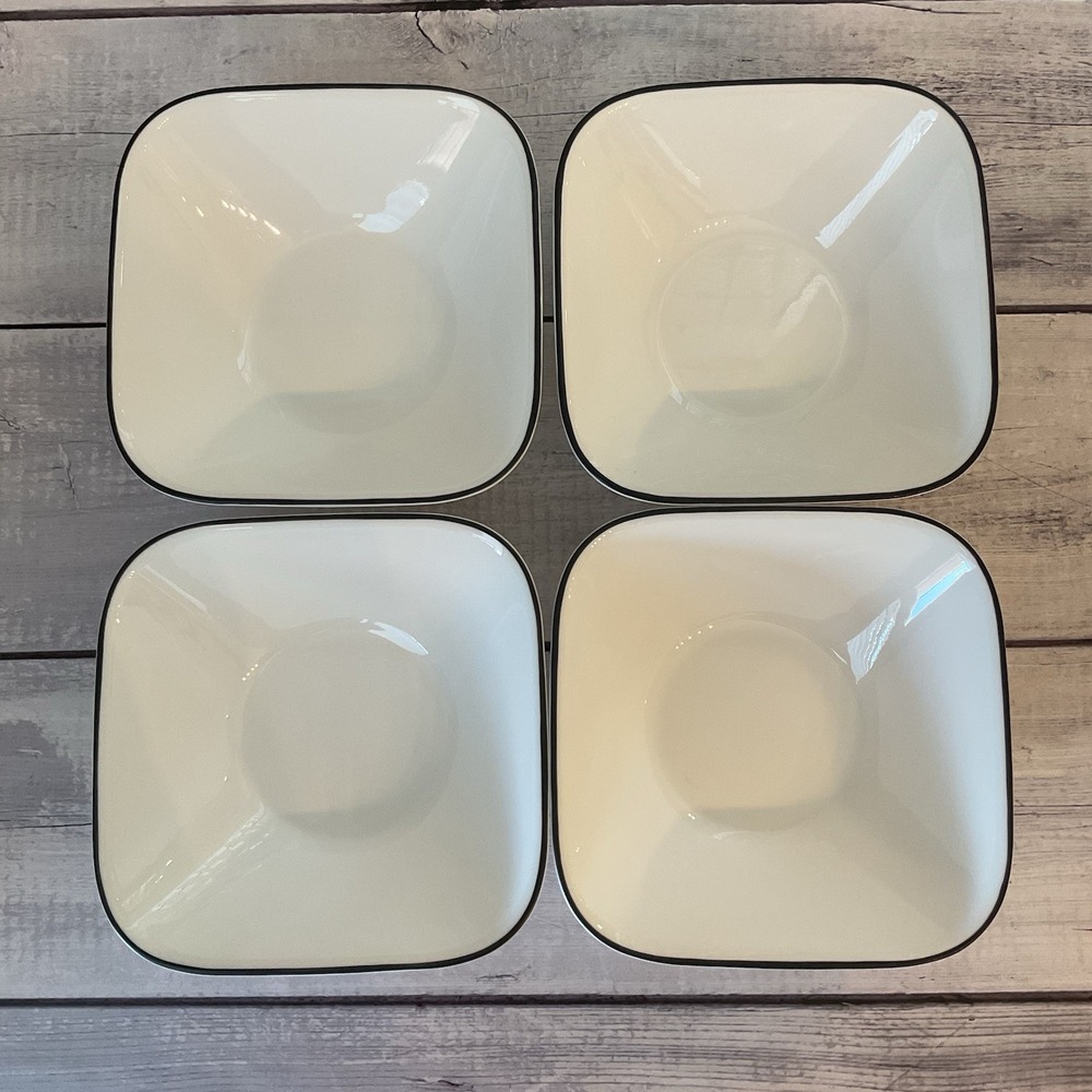 Corelle Timber Shadows Cereal Soup Bowls Set Of 4 Square Black Edge Trim #1